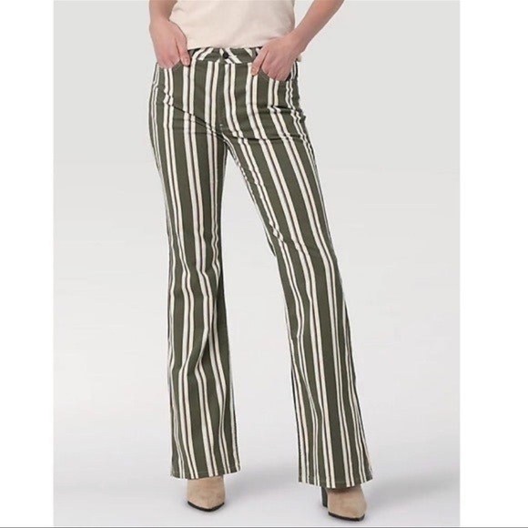 Wrangler Denim - Wrangler High Rise Fierce Flare Moss Striped Jeans Size 6 /28 NEW
